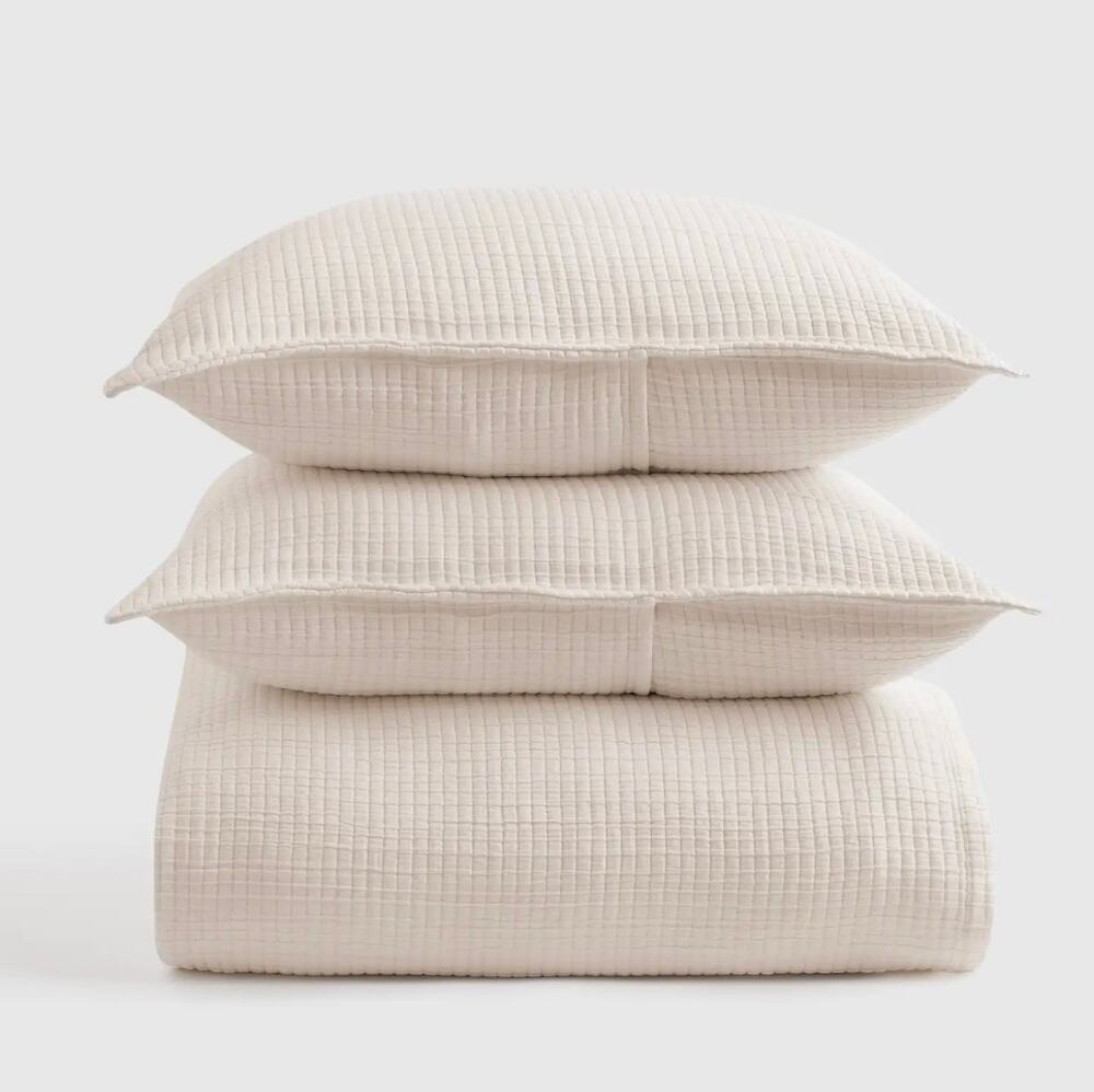 NWT Quince Organic Ribbed Cotton Coverlet 3Pc Set King Cal King Ivory $154 MSRP